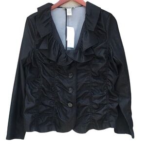Bamboo Traders Black Ruffle Ruched Blazer Jacket Large NWT